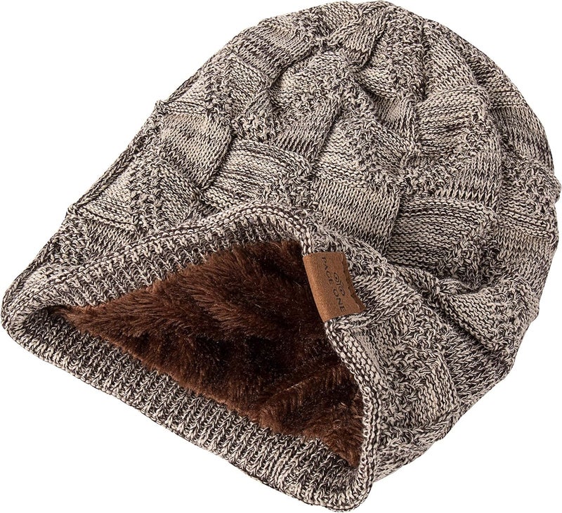 PAGE ONE Mens Winter Slouchy Beanie Warm Fleece Lined Skull Cap Baggy Cable Knit Hat - Image 4